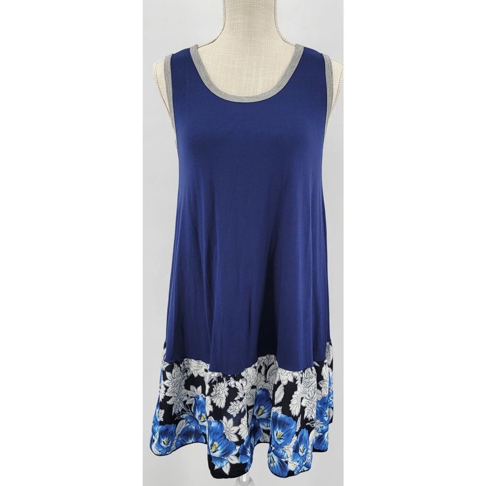 Aime Sleeveless Dress Navy Floral Ruffle Hem Size Small Womens Summer Stretchy - Picture 1 of 8